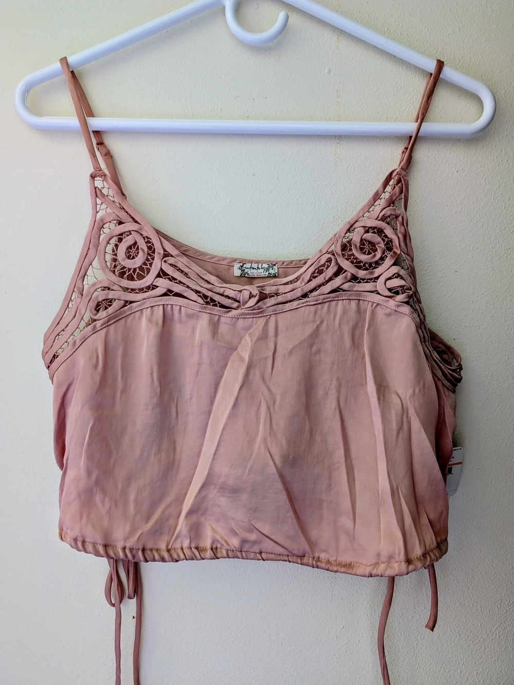 Women’s Pink Crochet-Trim Satin Cami Top